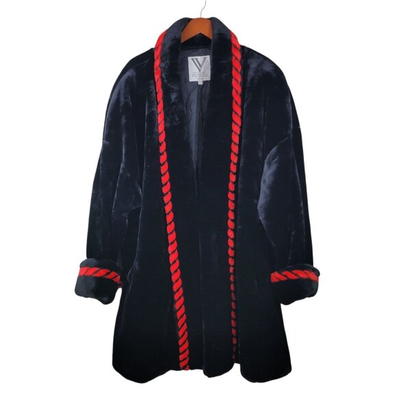 Vintage Faux Fur Coat Plus Size 3X 4X Black Red Long Warm Winter Alt Whimsigoth - Picture 2 of 11